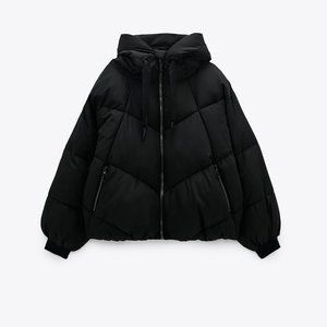 ZARA WATER REPELLENT PUFFER JACKET IN BLACK
